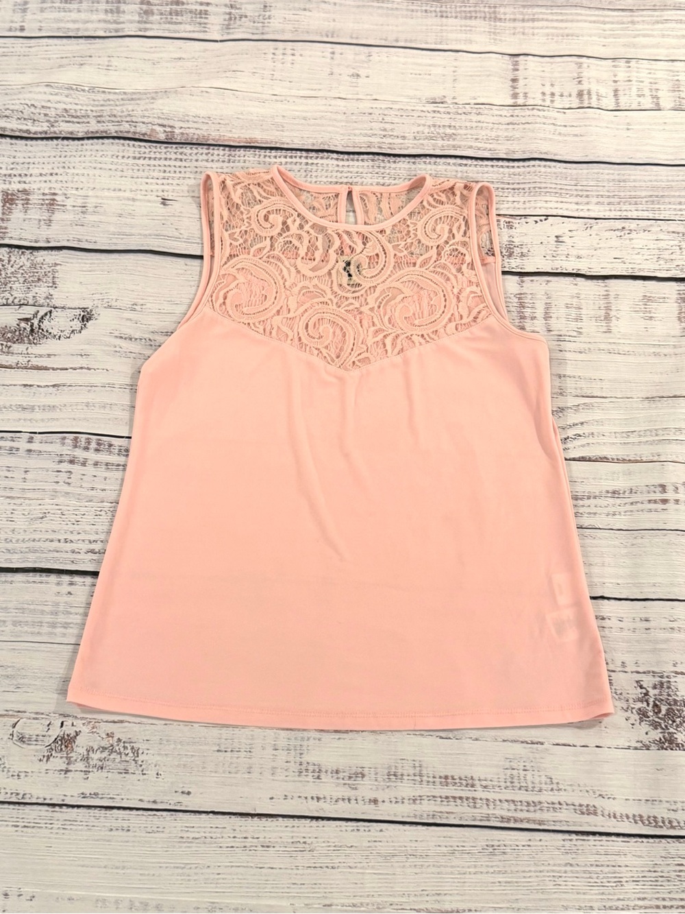 Anne Klein Women's Pink Sleeveless Top Size Small Floral Lace Yoke Neckline